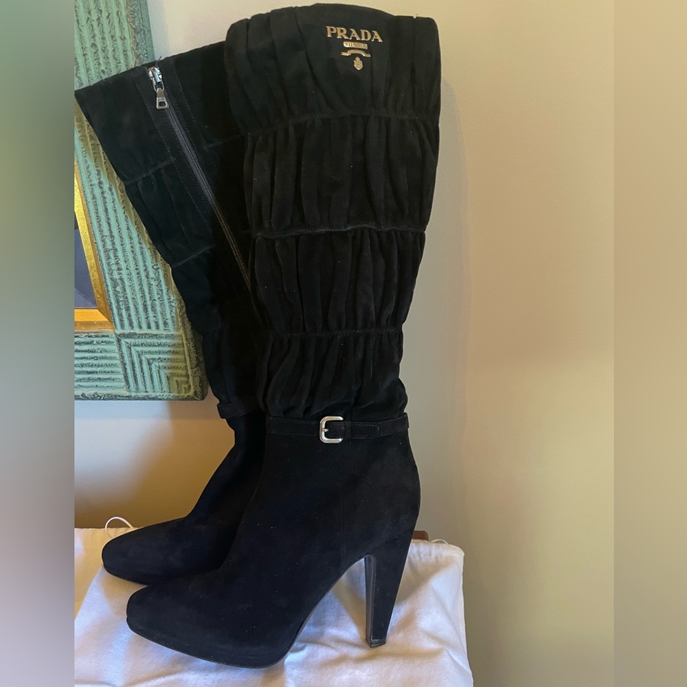 Prada size 10 black suede boots